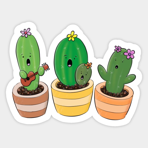 Cute cactus trio singing cartoon illustration Sticker by FrogFactory